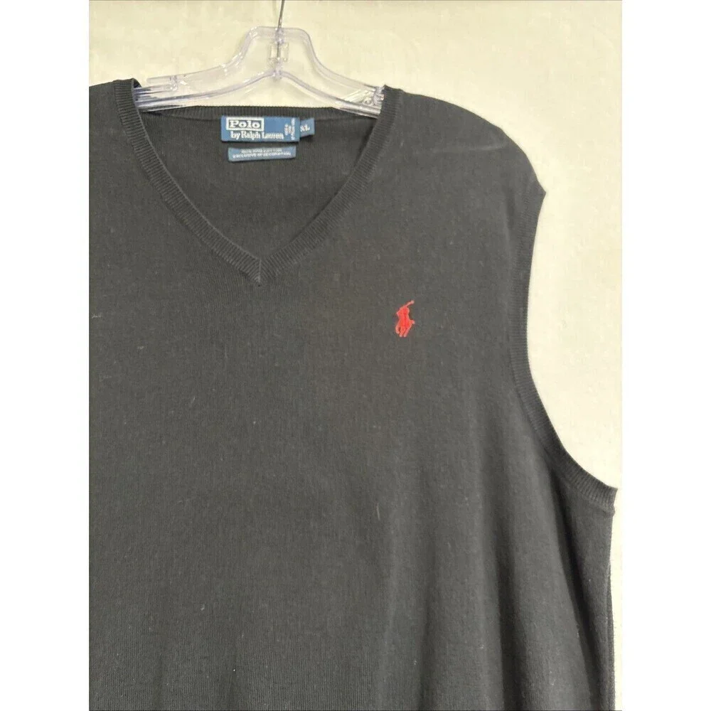 Polo Ralph Lauren Sweater Vest Men's Size XL Pullover Black Pima Cotton V-Neck